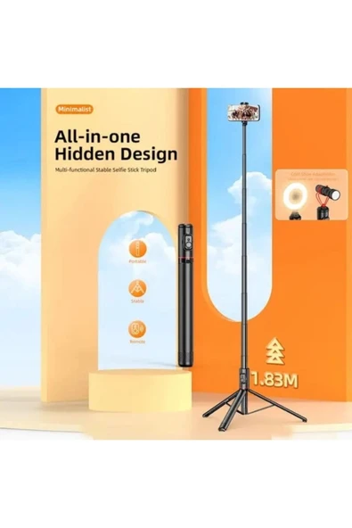 ASFAL 183 cm Bluetooth Kumandalı Katlanabilir Selfie Çubuğu Alüminyum Taşınabilir  Sağlam Tripod - 3