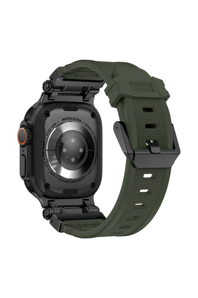 ASFAL Metal Başlıklı Silikon Kordon, Apple Watch Uyumlu Kordon 42mm 44mm 45mm 49mm Uyumlu Kordon - Resim 2