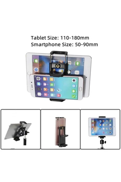 ASFAL 360 Derece Döner Başlıklı Tablet Ve Telefon Tutucu Stand 210 Cm Tripod 2 In 1 Metal Ayaklı Stand - Resim 8