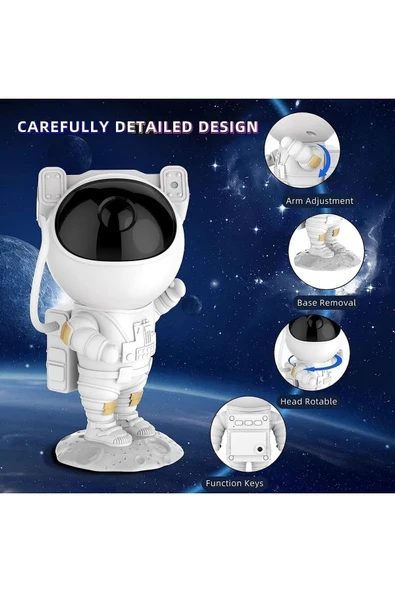 ASFAL Zamanlayıcılı Kumandalı Astronot Gece Lambası Projektör Işıklı Samanyolu Galaksi Masa Lambası - 5