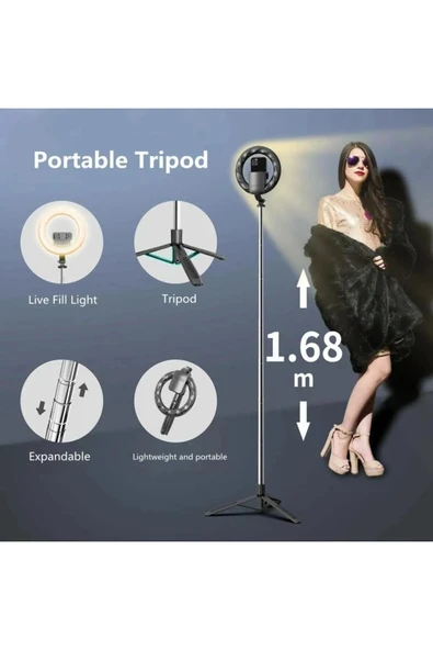 ASFAL 168 cm Tripod 3 Renkli 8 inç Halka Işık Youtuber Tiktok Çekim Işığı Makyaj Işığı Selfie Çubuğu