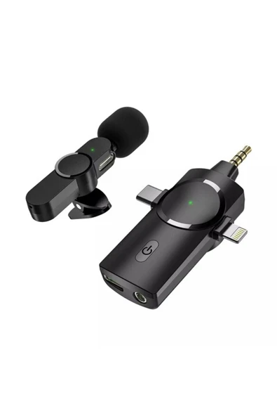 ASFAL 3 in 1 Iphone Type c Aux Kablosuz Yaka Mikrofonu, Canlı Yayın, Tiktok Wireless Yaka Mikrofonu - 2