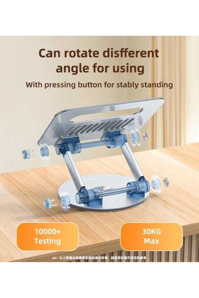 ASFAL 30 Kg Taşıma Kapasiteli, 17' Uyumlu, 360° Dönen Masaüstü Metal Laptop ve Tablet Standı Laptop Tutucu - 5