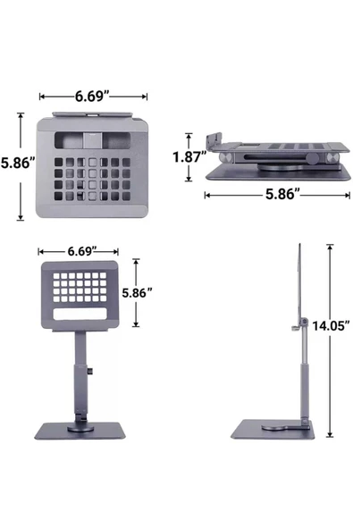 ASFAL Alüminyum, Açı ve Yükseklik Ayarlı 360° Dönen Masaüstü Telefon Laptop, Macbook İpad ve Tablet Standı - 5