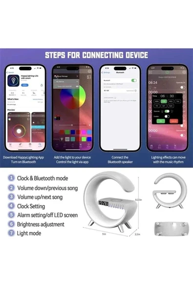 ASFAL Renkli Rgb Akıllı Led Gece Ve Masa Lambası Hoparlör, Kablosuz Şarj, Çalar Saat, Dekoratif Lamba - 2