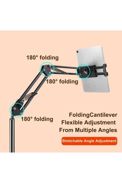 ASFAL 155 Cm Metal Ayaklı Telefon Ve Tablet Tutucu Katlanabilir Döner Başlıklı Tablet Standı - 6