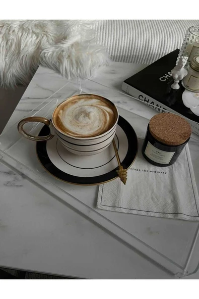 ASFAL Şeffaf Pleksi Tepsi 35x25 cm Servis Kahve Çay Ve Sunum Tepsisi - 2