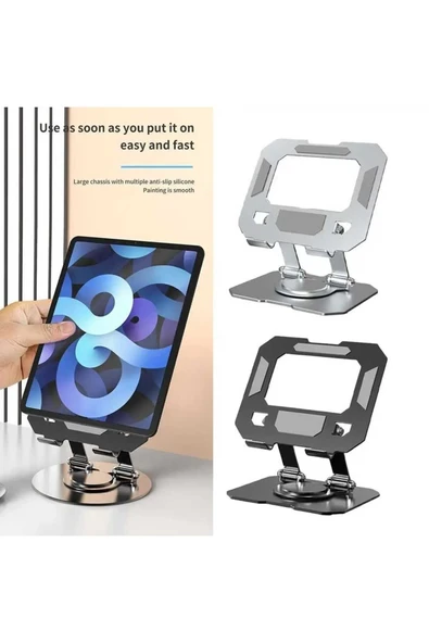 ASFAL 14 İnç Uyumlu Masaüstü Metal Tablet Tutucu 360° Dönebilen Telefon, Ipad ve  Tablet Standı - 6
