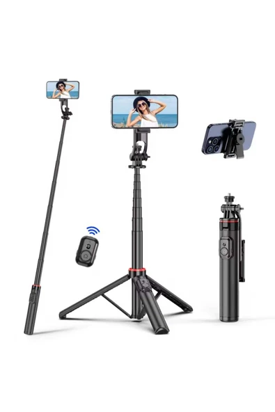 ASFAL Uzaktan Kumandalı 131 cm Taşınabilir Tripod, Kamera ve Telefon Uyumlu Katlanabilir Selfie Çubuğu