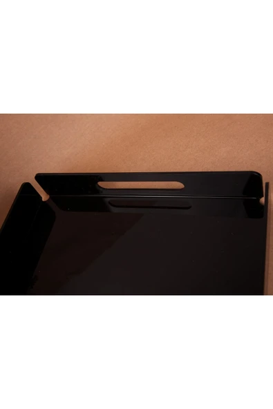 ASFAL Tutma Saplı Siyah Pleksi Tepsi 35x25 Cm Servis, Kahve, Çay, Sunum Ve Hediyelik Tepsi 3mm - 2