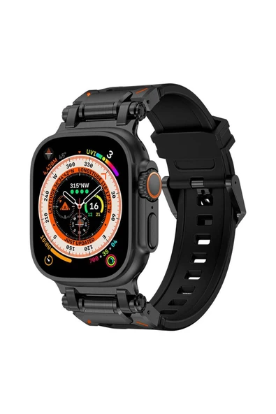 ASFAL Titanyum Metal Başlıklı Silikon Kordon, Apple Watch Uyumlu Kordon 42mm 44mm 45mm 49mm Uyumlu  Kordon ürün görseli 1