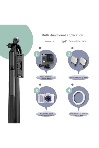 ASFAL Bluetooth Uyumlu Kumandalı Taşınabilir  Selfie Çubuğu Katlanabilir 156 cm Tripod - 6