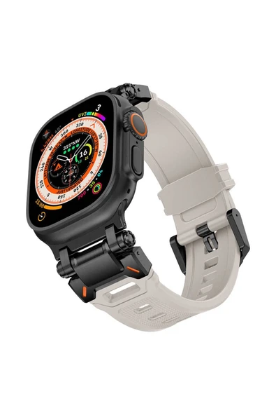 ASFAL Metal Başlıklı Silikon Kordon, Apple Watch Uyumlu Kordon 42mm 44mm 45mm 49mm Uyumlu Kordon - Resim 2