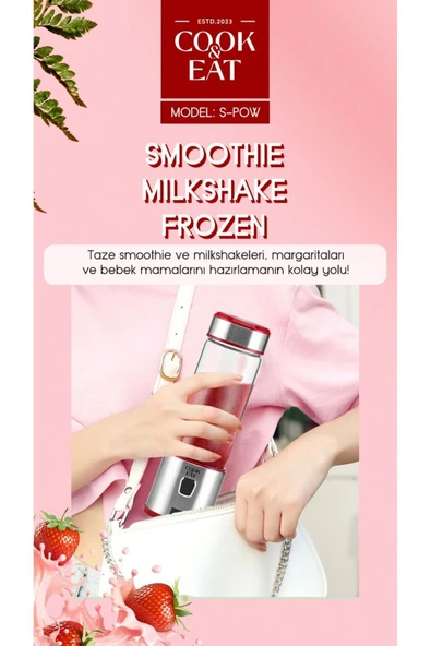 ASFAL Metal Bıçaklı 450 ml Taşınabilir Kişisel El Blenderi Şarjlı Buz Kıran Meyve Karıştırıcı Mix Shaker - 5