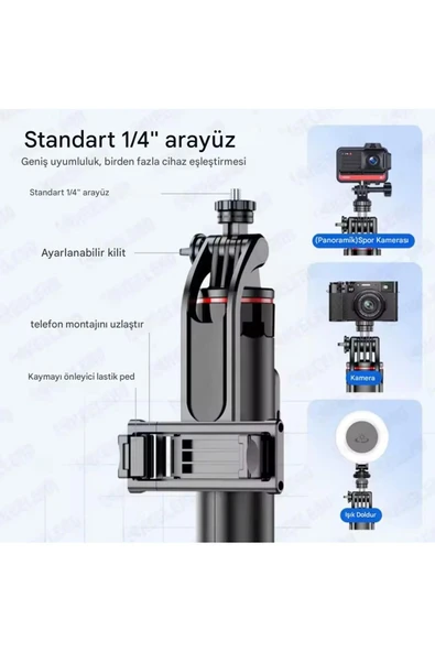 ASFAL Uzaktan Kumandalı 131 cm Taşınabilir Tripod, Kamera ve Telefon Uyumlu Katlanabilir Selfie Çubuğu - Resim 6