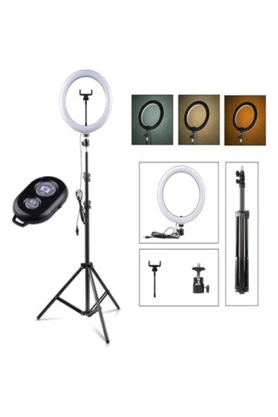 ASFAL 12 Inç Ring Light Youtuber Led Işıklı 210 Cm Tripod Kuaför Makyaj Işığı Bluetooth Kumanda - 2