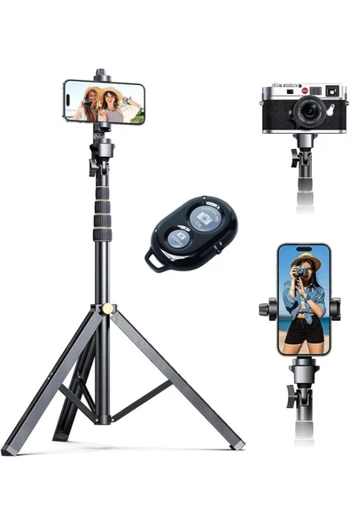 ASFAL 195 Cm Çantalı, Kumandalı 2in1 Tripod Ve Selfie Çubuğu Telefon Ve Kamera Uyumlu Taşınabilir Monopod