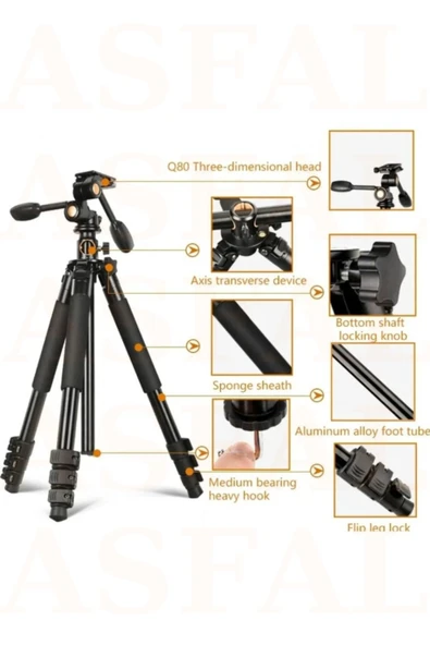 ASFAL 190cm Alüminyum Tam Profesyonel Yatak Dikey Panaromik Başlık Tripod Kamera Cep Telefonuna Uygun - 7