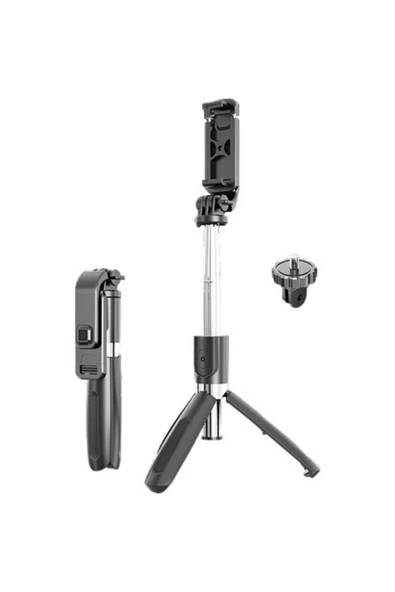 ASFAL Go Pro Uyumlu Bluetooth Kumandalı Katlanabilir 100 cm Selfie Çubuğu Özçekim Tripod Çubuğu Siyah