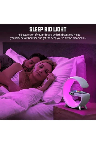 ASFAL Renkli Rgb Akıllı Led Gece Ve Masa Lambası Hoparlör, Kablosuz Şarj, Çalar Saat, Dekoratif Lamba - 5