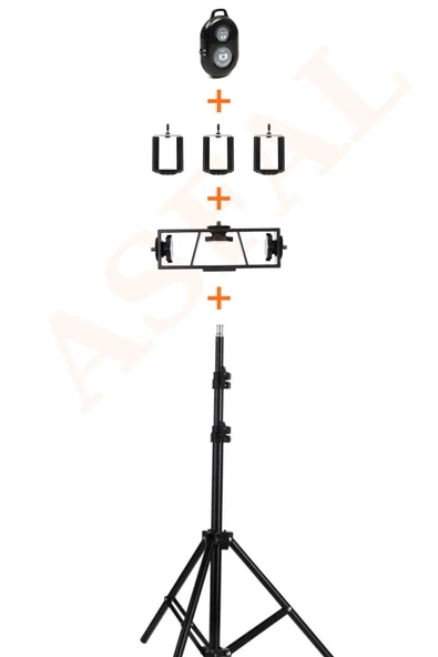 ASFAL Bluetooth Kumandalı 210 Cm Tripod 3 Adet Multi Telefon Tutuculu Selfie Çubuğu Telefon, Kamera, Lamba - 3