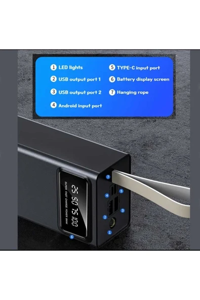 ASFAL Taşınabilir 40000 Mah Powerbank Dijital Göstergeli Işıklı Kamp İçin Powerbank Güç Deposu - 5