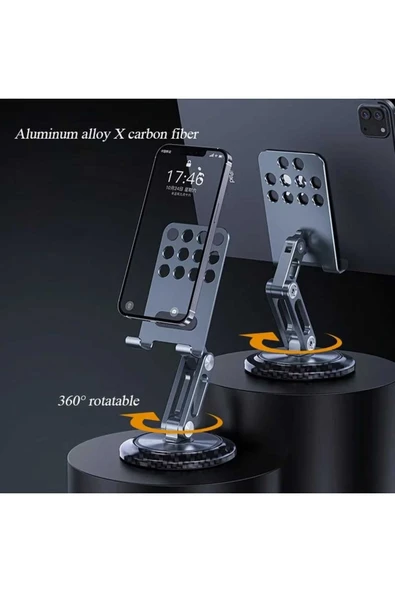 ASFAL Fiber Karbon Taşınabilir Alüminyum Telefon Tutucu Katlanabilir 360° Dönen Masaüstü Tablet Tutucu - 2