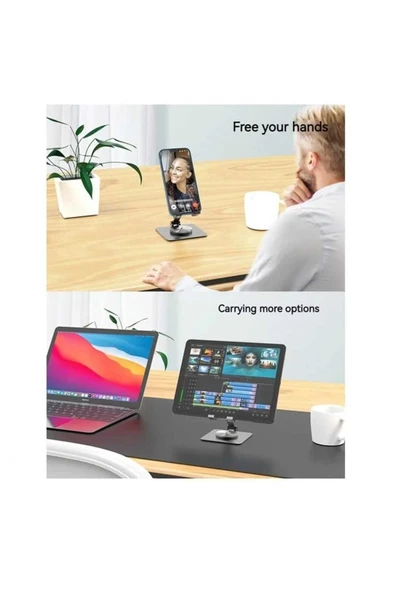 ASFAL 360° Dönen Metal Masaüstü Tablet ve Telefon Standı Açılı, Katlanabilir Telefon ve Tablet Tutucu - 2