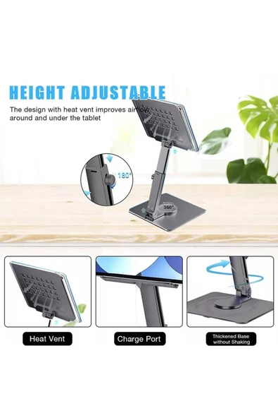 ASFAL Alüminyum, Açı ve Yükseklik Ayarlı 360° Dönen Masaüstü Telefon Laptop, Macbook İpad ve Tablet Standı - 2