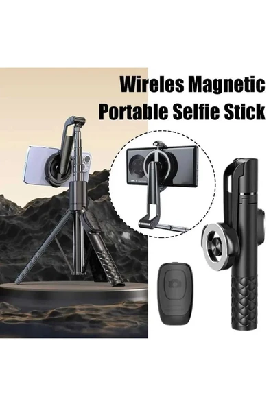 ASFAL Magsafe Uyumlu, Kumandalı Katlanabilir Selfie Çubuğu, Taşınabilir 130 cm Tripod