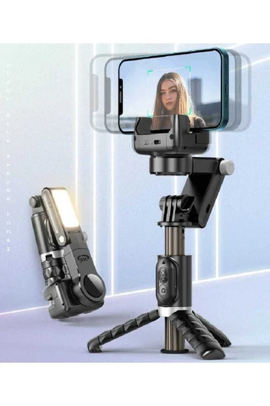 ASFAL Bluetooth Kumandalı Işıklı Gimbal, Taşınabilir 360° Dönebilen Tripod Işıklı Selfie Işığı - 7