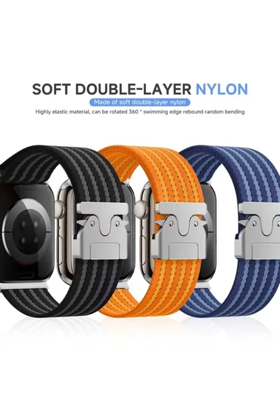 ASFAL Apple Watch 3/4/5/6/7/8/9/10/se/ultra/ultra2 44mm/45mm/46mm/49mm Uyumlu Kumaş Kordon - Resim 3