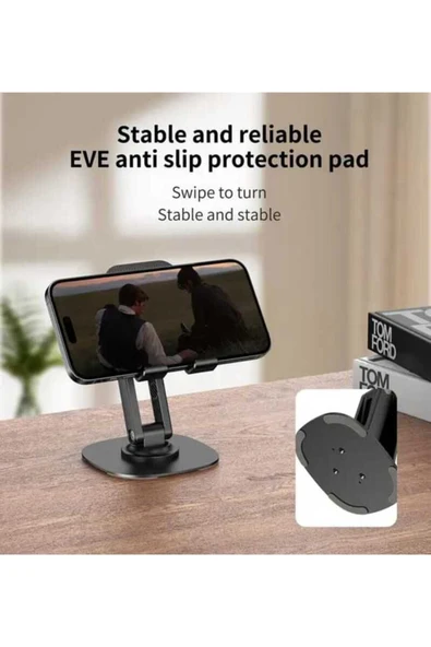 ASFAL 360° Dönebilen Masaüstü Telefon ve Tablet Tutucu Katlanabilir Taşınabilir Tablet ve Telefon Standı - 4