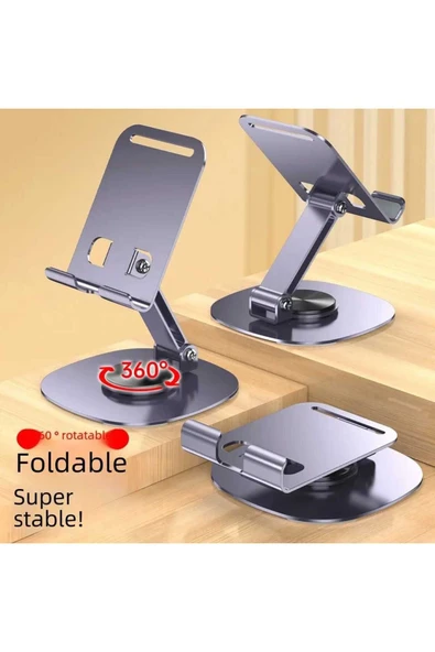 ASFAL 360° Dönen Metal Masaüstü Tablet ve Telefon Standı Mor, Açılı, Katlanabilir Telefon ve Tablet Tutucu - 3