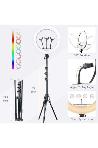 ASFAL 45 cm Rgb Işık, Kumanda Ve Çantalı -210 Cm Tripot Renkli Makyaj Tiktok Selfie Işığı Selfie Tripod - 2