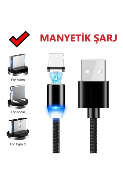 ASFAL 3 In1 Micro Usb/type-c/lightning Ledli Mıknatıslı Manyetik Şarj Kablosu Kırmızı - Resim 6