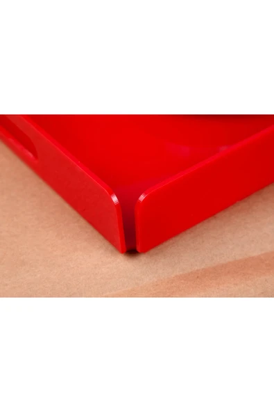 ASFAL Tutma Saplı Kırmızı Pleksi Tepsi 35x25 Cm Servis, Kahve, Çay, Sunum Ve Hediyelik Tepsi 3mm - 3