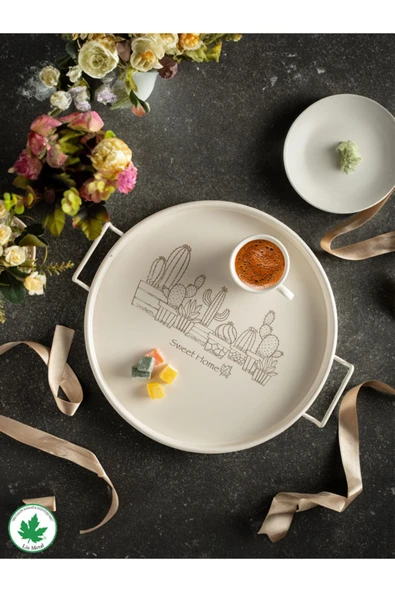 24cm Metal Kulplu Tepsi (Kaktüs Baskılı) - Resim 8