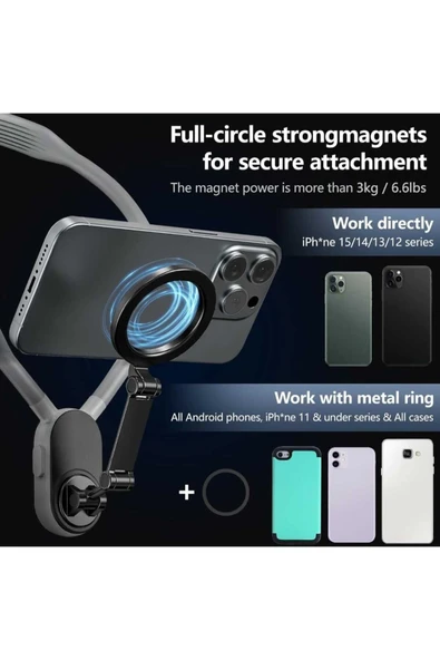 ASFAL Magsafe Uyumlu Manyetik Telefon Tutucu Vlog, Aksiyon ve Video Çekimi Aksesuarı - 6