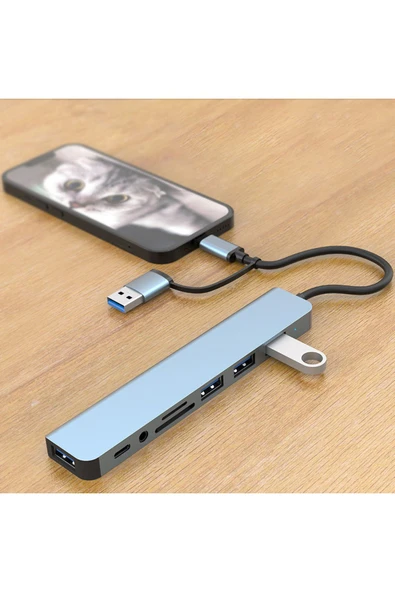 7 In 1 Usb ve Type-c To Usb A + Type-C Usb 3.0 Çevirici Adaptör Çok Portlu Çoklayıcı Usb Hub - 2