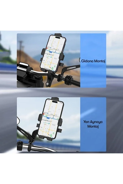 ASFAL Gidon Bağlantılı Scooter, Motosiklet Ve Bisiklet Telefon Tutucu Otomatik Kilitlemeli - Resim 2