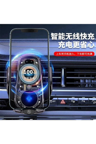 ASFAL Sensörlü 15W Kablosuz Şarj Özellikli Kaliteli Transparan Araç içi Telefon Tutucu Havalandırma Uyumlu - 3