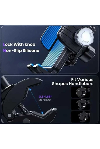ASFAL Gidon Bağlantılı Sarsıntı Önleyici Motosiklet Telefon Tutucu Scooter, Bisiklet Telefon Tutacağı - 8