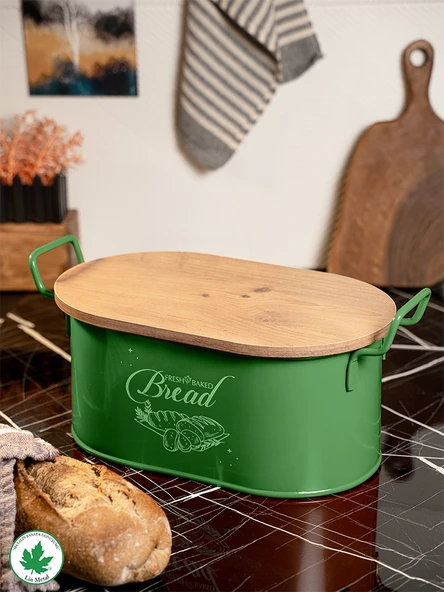 Tahta Kapaklı Metal Ekmeklik, Ahşap Kapaklı Ekmeklik (Bread Baskılı) - 12
