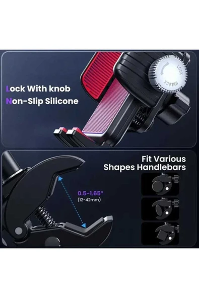 ASFAL Gidon Bağlantılı Sarsıntı Önleyici Motosiklet Telefon Tutucu Scooter, Bisiklet Telefon Tutacağı - 6