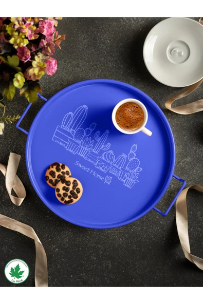 24cm Metal Kulplu Tepsi (Kaktüs Baskılı) - Resim 2