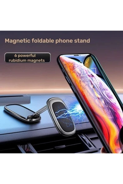 ASFAL 360° Dönen Yenilikçi Şık Katlanabilir Mıknatıslı Metal Araç Telefon Tutucu Araçta ve Evde Kullanılır - Resim 4