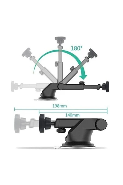 ASFAL Araç Içi Vantuzlu Manyetik Mıknatıslı Telefon Tutucu Tutacağı Uzayabilen Car Holder - 3