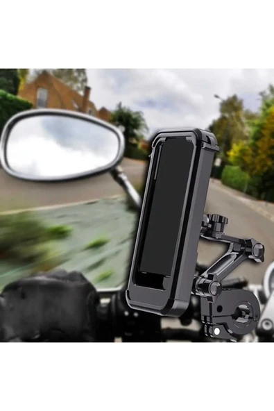ASFAL Gidon Bağlantılı, Kilit Mekanizmalı, 360° Dönen Su Geçirmez Bisiklet ve Motosiklet Telefon Tutucu - 6