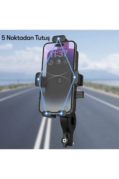 ASFAL Gidon Bağlantılı Scooter, Motosiklet Ve Bisiklet Telefon Tutucu Otomatik Kilitlemeli - Resim 5